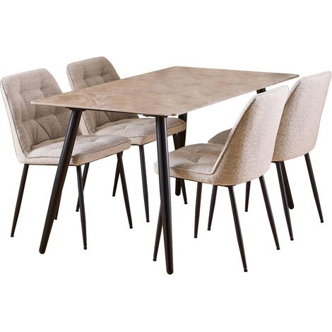 Conjunto de mesas y sillas para comedor Norsica 1012, Beige + Negro, 75x80x140cm, Diámetro: 0, Número de asientos: 4, Estilo: Contemporary
