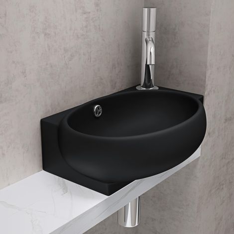doporro Lavabo da Appoggio 42x28x15cm, Lavandino Bagno in Ceramica Nano Rivestimenti Inclusi Brüssel001L, Nero opaco