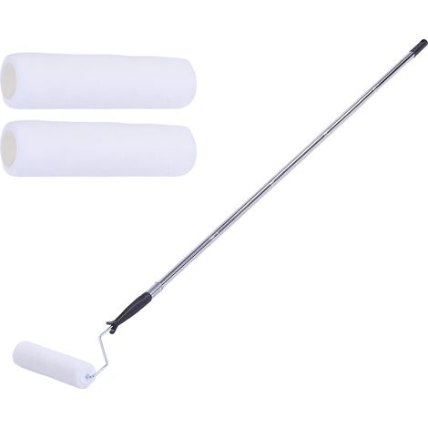 Ensemble de rouleaux à peinture en acier inoxydable, style américain, kit d'outils pour la peinture murale domestique : 3 rouleaux blancs + support noir + 5 rallonges (1/5)