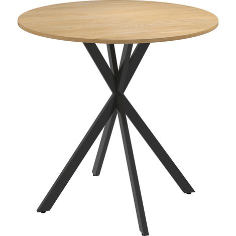 Table ronde bois style industriel piètement croisé LEA aspect chêne (1/5)