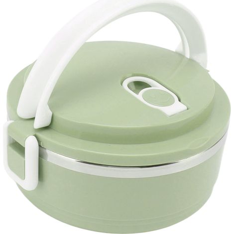 Runde, isolierte Lunchbox aus Edelstahl und Silikon mit Belüftungsloch und ergonomischem Griff, ideal für die Schule (dunkelgrün). (1/5)
