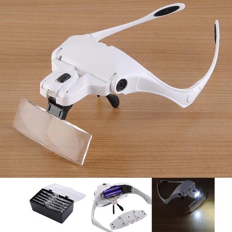 Ortviai Loupe frontale réglable avec 5 lentilles (1,0x à 3,5x), LED double intégrée, modèle 9892B1, ABS et verre acrylique