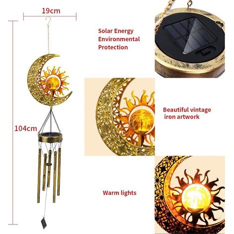 Niedliches Solar-Windspiel Sonne und Monde, dekorative Eisenkunst Sonne und Monde, ein tragbares LED-Windspiel für den Außenbereich, dekoratives Geschenk für Freunde. (1/5)