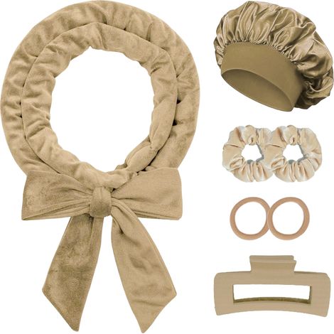 Bandeau bouclé de nuit - ensemble de boucles - bandeau en cuir kaki - bonnet de nuit 7 pièces