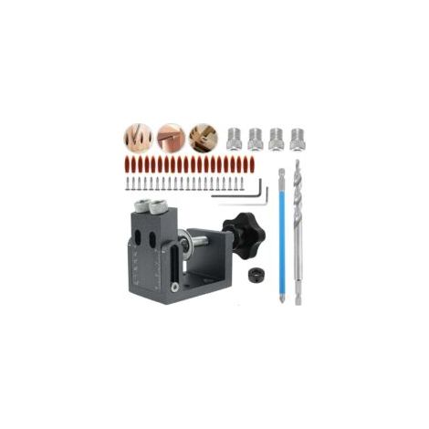 Kit di 52 pezzi per fori a tasca, dima di foratura inclinata a 15°, strumento di posizionamento inclinato con adattatore da 6/8/10 mm per guide di foratura angolate per la lavorazione del legno - Crez (1/4)