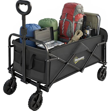 Faltbarer Gartenwagen (72 l) mit verstellbarem Griff, Stahl und Oxford-Gewebe, 114 x 46 x 92 cm, Schwarz