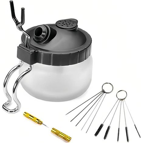 Airbrush Reinigungsset, 5 Nylonbürsten 5 Edelstahlnadeln, Reinigungstopf leicht zu reinigen (1/5)