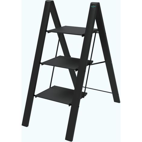 Scala sgabello a 3 gradini in Alluminio nero salvaspazione LEONARDO 3 COLOMBO