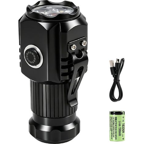 Wiederaufladbare 3-flammige LED-Taschenlampe mit Magnet, leistungsstarke Taschenlampe, magnetische Mini-Taschenlampe, inklusive Akku und USB-Kabel, für Camping, Notfälle und Heimwerkerprojekte (1/5)