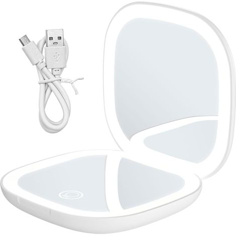 Miroir de Maquillage avec lumières Grossissement 1X/10X Miroir Compact Dimmable Double Face LED grossissant Miroir de Maquillage de Voyage Rechargeable par USB pour la Maison ou Les Voyages (1/5)
