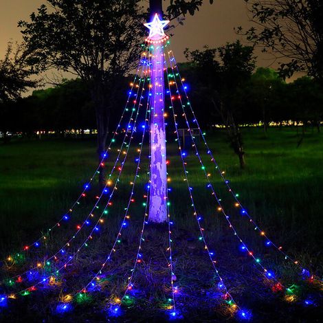SABIR Christmas Lights Outdoor Decorations, 360LED Waterfall Christmas Tree Lights with IP44 Waterproof Plug in,8 Mode Twinkle Festoon Fairy Star String Lights for Indoor Yard Patio Party Wedding(Colo (1/3)