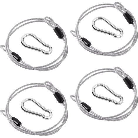 4-teiliges Sicherheitskabel 1 m × 3 mm, Edelstahl-Sicherheitskabel mit 4 Karabinern, geflochtenes Stahlkabel mit doppelter Schlaufe, Diebstahlsicherungskabel mit geflochtener Schlaufe für Fahrrad, Out (1/5)