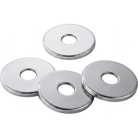 4 x Flat Tap Rosette Model C12, Diameter 80 mm, Stainless Steel Finish, Pipe Cover and Wall Holes, for Taps and Corner Valves, Silver (1/5)