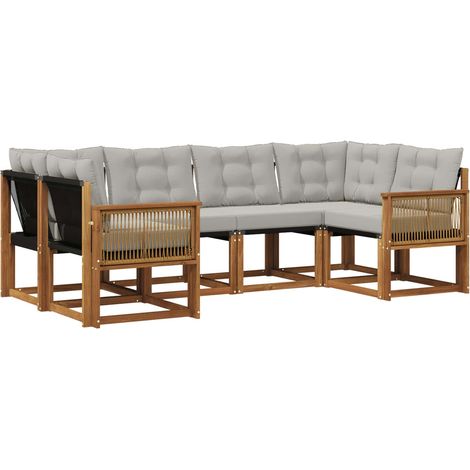 Outdoor Sofa Set 6 pcs Natural and Light Grey vidaXL