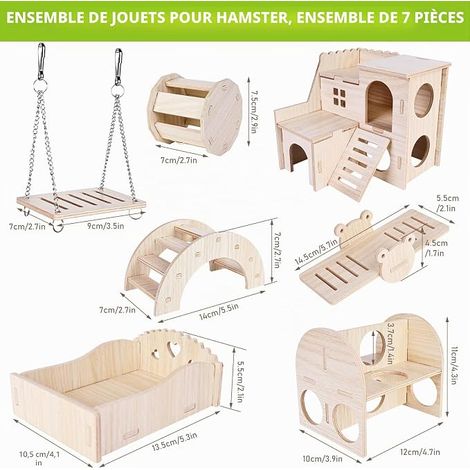 Hamster Chew Toys Wooden Chew Toys with Bell Roller, Bridge, Rocker and Swing for Gerbils, Dwarf Hamsters, Chinchillas (1/4)