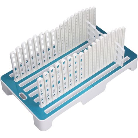 Guide de découpe de pain pliable à largeur réglable, compact et doté d'un ramasse-miettes, blanc. (1/5)