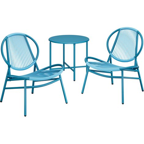 Songmics – Ensemble salon de jardin 3 pièces – 2 chaises Acapulco et table d’appoint – Structure en acier traité – Confort ergonomique – Bleu lac
