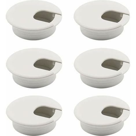 Lot de 6 passe-câbles ronds encastrables en plastique ABS Diamètre 63,5mm Couvercle de trou de câble pour bureau Oeillet blanc