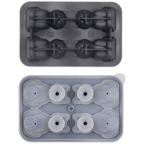 Bac à Glaçons, Ice Cube Tray, Bac a Glacons Avec Couvercle De Chat 3D,Bac a Glacon Silicone 4 Trous Pour Cocktail, Whisky, Bière, Vin