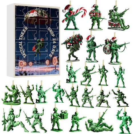 Calendrier de l'Avent 2025 - Boîte surprise - Ornement de sac à dos/pendentif sapin de Noël style Green Legion - Boîte surprise de Noël F (GJ598-006) - Pendentif plat en acrylique