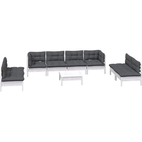 vidaXL Set Salotto Giardino con Cuscini 9 pz in Legno Massello di Pino (1/4)