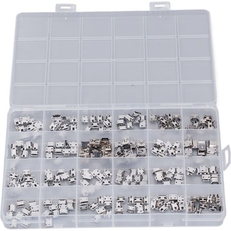 Ensemble de 240 connecteurs micro USB en acier inoxydable à une rangée, prises femelles USB (1/5)