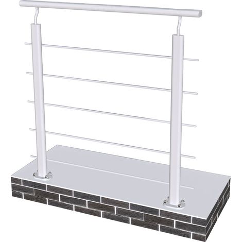 Garde-corps - Intérieur et extérieur - Aluminium argenté - Avec 5 traverses et 1 main courante - 100cm - Rampe d'escalier pose à plat