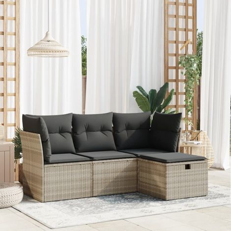 Set de sofás de jardín 4 pzas y cojines ratán sintético gris vidaXL (1/5)