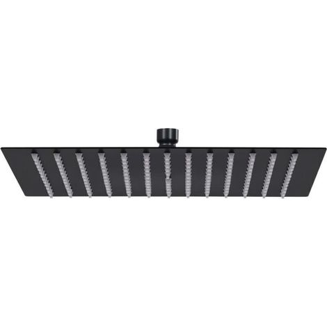 Pomme de douche pluie pulvérisateur pommeau de douche tête de douchette accessoire de salle de bain acier inoxydable 40 x 40 cm carrée noir (1/5)