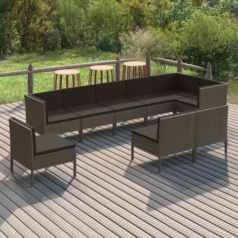 Salon de jardin 9 pcs - Canapé de jardin - Ensembles de Meubles d'exterieur - avec coussins Résine tressée Gris Chic-561363 (1/4)