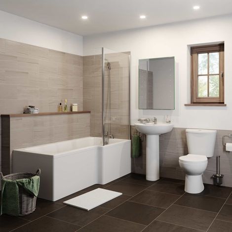Essentials L Bathroom Suite with Right Hand Bath (1/5)