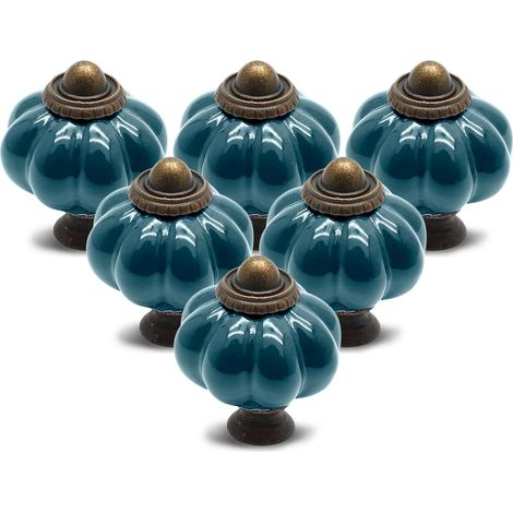 Vintage-Kürbisgriffe aus Keramik, geeignet für Schminktische, Schubladen und Schränke, 6-teiliges Set, Pfauenblau.