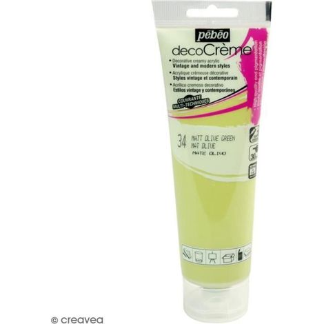 Peinture acrylique - PEBEO - DecoCrème - Couleur Olive - 120 ml - Finition Mat