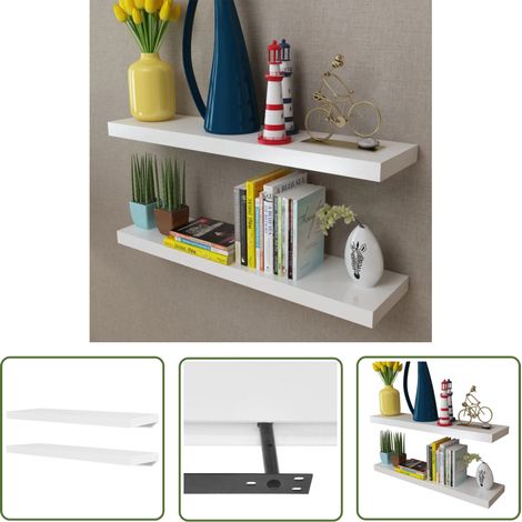 The Living Store Wandregale 2 Stk. MDF Weiß - Wandregal - Hängeregal - MDF Regal - Weißes Regal - Wohnraum Dekoration (1/5)