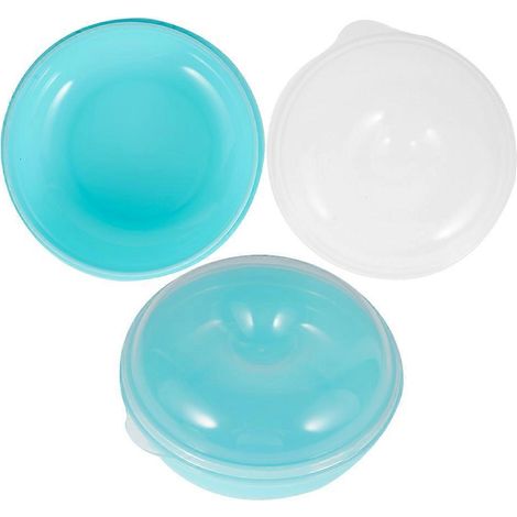 Boîte à pain de comptoir, récipient polyvalent pour bagels et beignets, boîte de rangement réutilisable en plastique avec couvercle, bleu ciel, 12,5 x 12,5 x 6,5 cm, portable, lot de 2 (1/5)