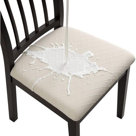 Beige 4 Pcs Waterproof Jacquard Chair Covers Chair Seat Covers for Dining Room Kitchen Office Hotel (Without Back Straps)