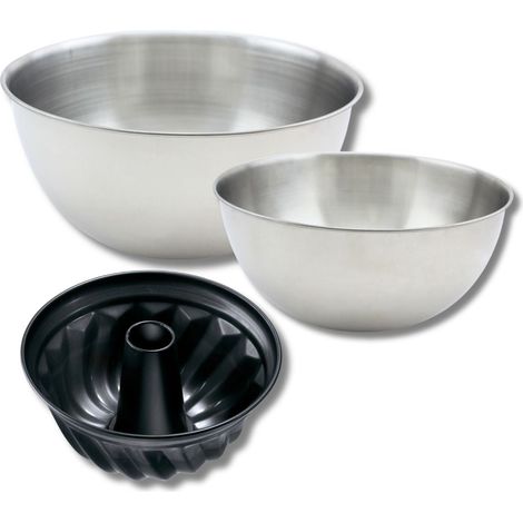 Ensemble avec 1 moule à kouglof 22 cm, 1 spatule Zenker et 2 bols à mixer en inox Fackelmann (1/5)