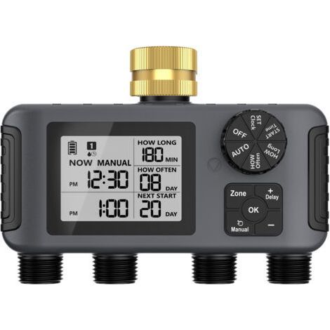 4 Outlets Irrigation Computer, Garden Watering Timer with Rain Delay/Auto and Manual Mode, IPX5 Waterproof/Large LCD Display, Watering Control (1/5)