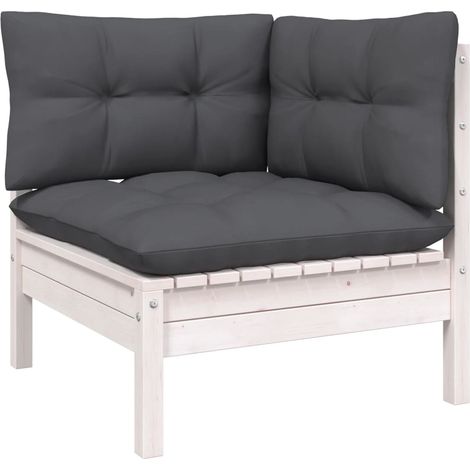 Canapé d'angle de jardin avec coussins-Salon de jardin Sofa extérieur Blanc Bois de pin massif 218165 (1/5)