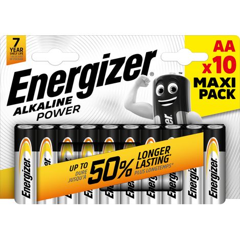 Alkaline Power, Pack de 10 Pilas AA, Larga duración para Uso Cotidiano, sin sulfataciones y con 7 años de vida útil (1/5)