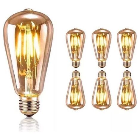 bellebio Ampoule LED E27 Vintage, Ampoule Edison Filament ST64 Décorative , Blanc Chaud, 4W Equivalent à 40W Incandescente, Lampe Décorative Antique Rétro pour Maison Restaurant Café Bar, Lot de 6 (1/4)