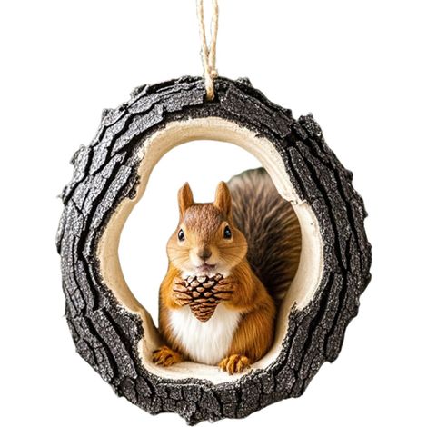 Guirlande Animal - Décor Arbre De Noël En Acrylique Forme Ovale - Squirrel Motif - Ornement Personnalisable - 1 Pièce (1/5)