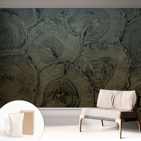 Papier peint intissé décoratif avec colle pour salon chambre et bureau Installation rapide Cernes de bois 312x219 cm (1/5)
