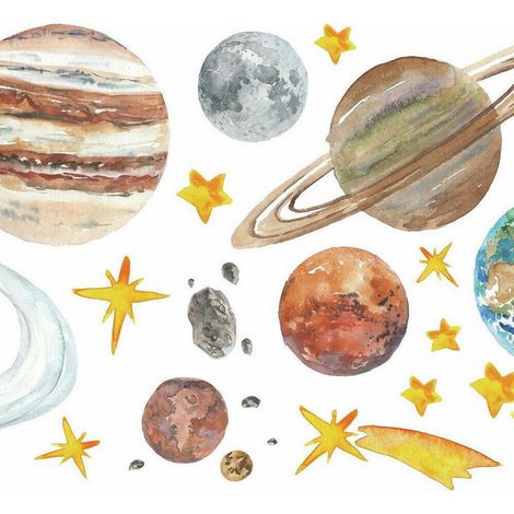 Stickers Muraux Planète et Système Solaire motif Aquarelle (1/5)