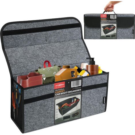 Organisateur de coffre de voiture pliable en feutre gris 50x25x15cm avec rabat et velcro (1/5)