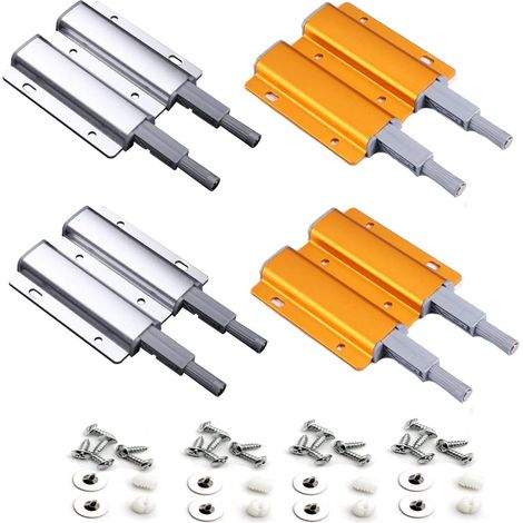 Loquet Porte - Push To Open Magnétique - Pour Armoire Cuisine Tiroir Placard - 4 Pièces (2 Argent + 2 Or)