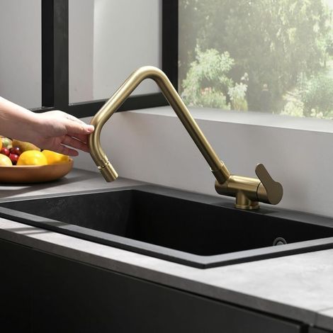 Mitigeur Cuisine Rabattable,robinet Cuisine Rabattable D'or Brossé En Acier Inoxydable,Robinet Pliable Moderne (1/5)