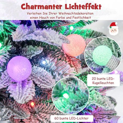 Ambiance festive, sapin de Noël artificiel pré-éclairé 100 cm, 80 LED multicolores, neige floquée, pot stable (1/5)