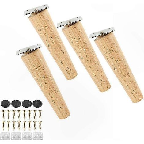 4 abgewinkelte Möbelfüße aus Holz, inklusive rutschfester Pads, Montageplatten und Schrauben, für Sofa, Bett, Kleiderschrank und Kommode, Höhe 15 cm, 4er-Set (1/5)