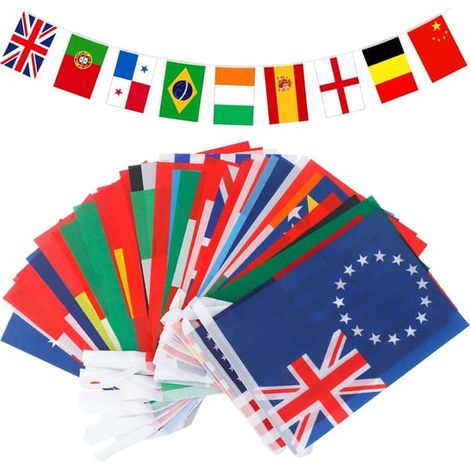 Guirlande de drapeaux internationaux, bannière de 30 m représentant 100 pays du monde et leurs drapeaux nationaux (14 x 21 cm), idéale pour les Jeux olympiques. (1/5)